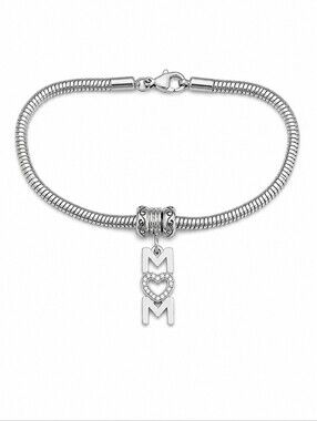 Jcm Stainless Steel Sliding European Charm Mom Snake Chain Bracelet